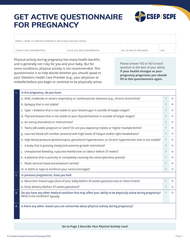 Get Active Questionnaire for Pregnancy p1