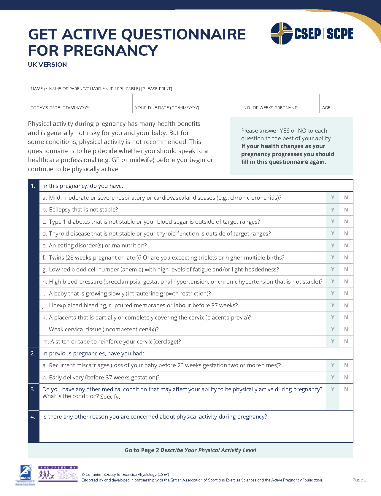 Get Active Questionnaire for Pregnancy p1